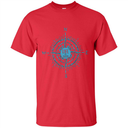 Life is Good T-shirt Compass Rose Nautical Sailing T-shirt Red