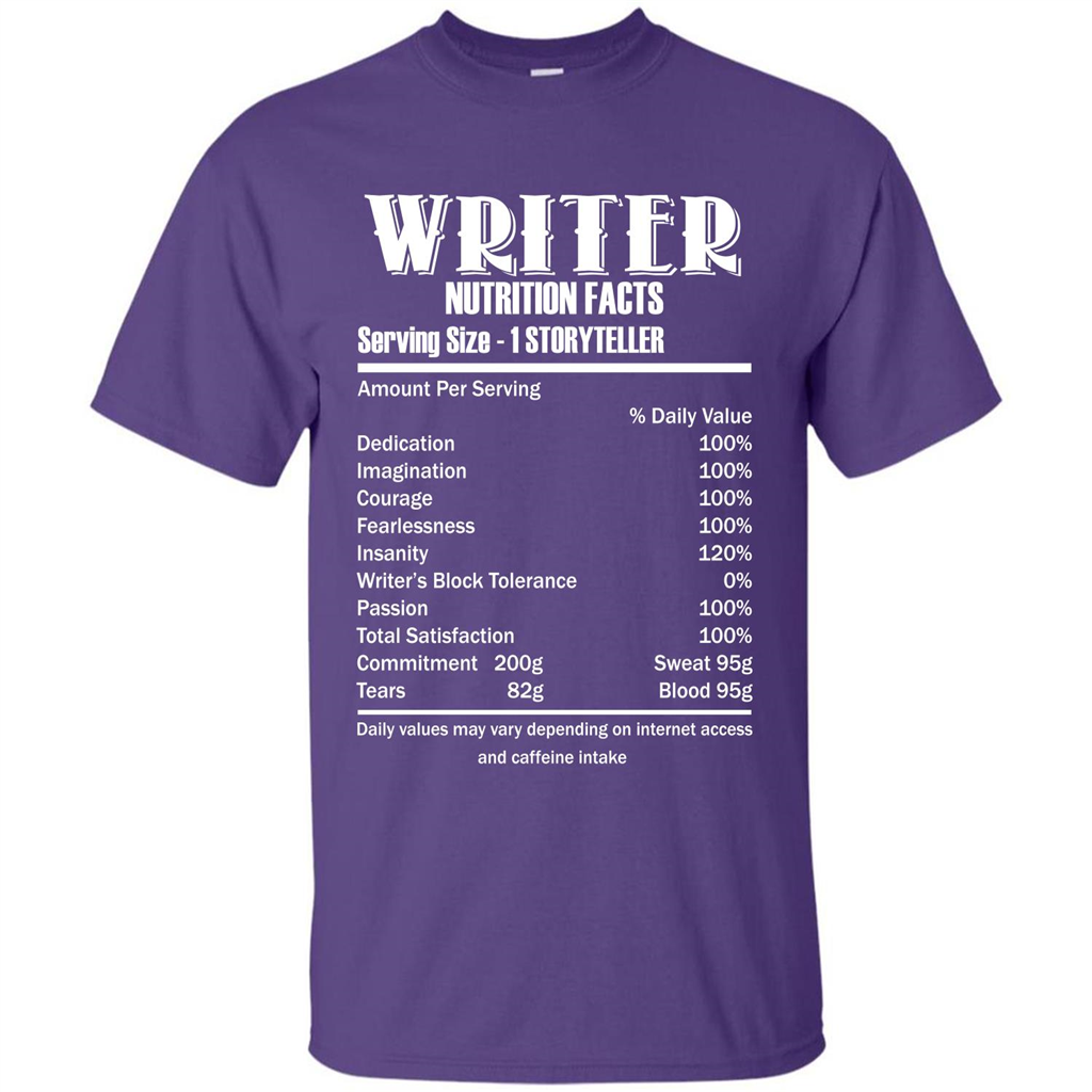 Writer Nutrition Facts Serving Size T-shirt Purple