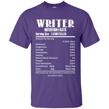 Writer Nutrition Facts Serving Size T-shirt Purple