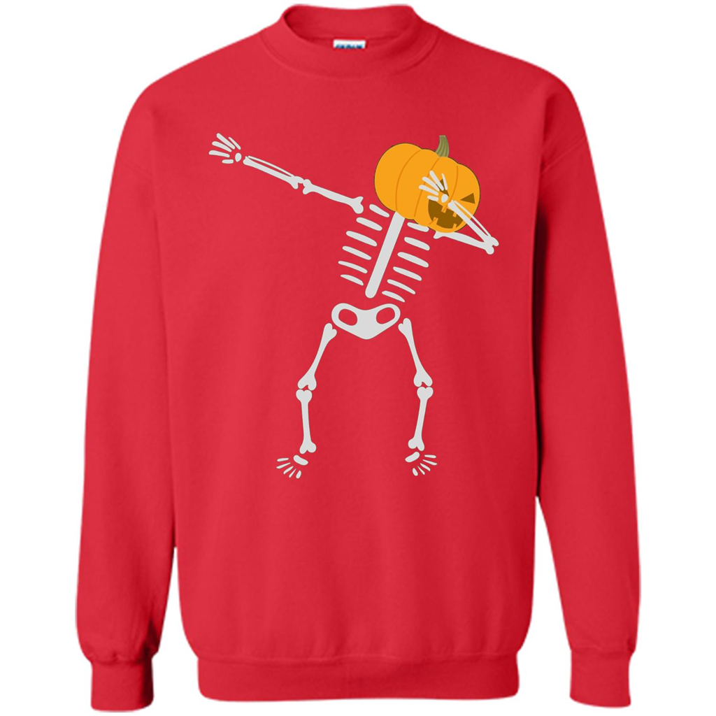 Dabbing Skeleton T-shirt Pumpkin Funny Halloween T-shirt Red