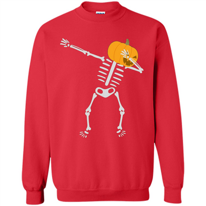 Dabbing Skeleton T-shirt Pumpkin Funny Halloween T-shirt Red