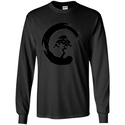 Bonsai Tree in Enso Circle - Buddhist Zen Calligraphy t-hirt Black