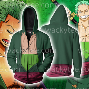 One Piece Roronoa Zoro Cosplay Zip Up Hoodie Jacket