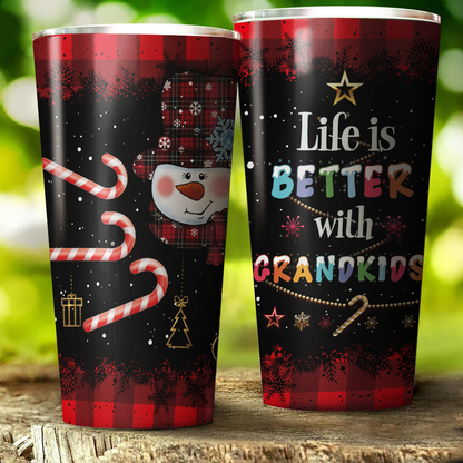 Personalized Life Is Better With Grandkids Winter Christmas Snowman Tumbler For Grandma