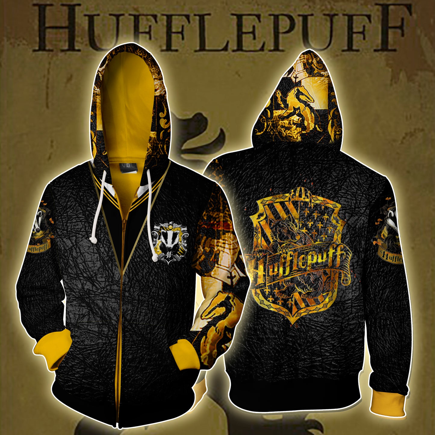 Hufflepuff House Harry Potter Zip Up Hoodie 4XL