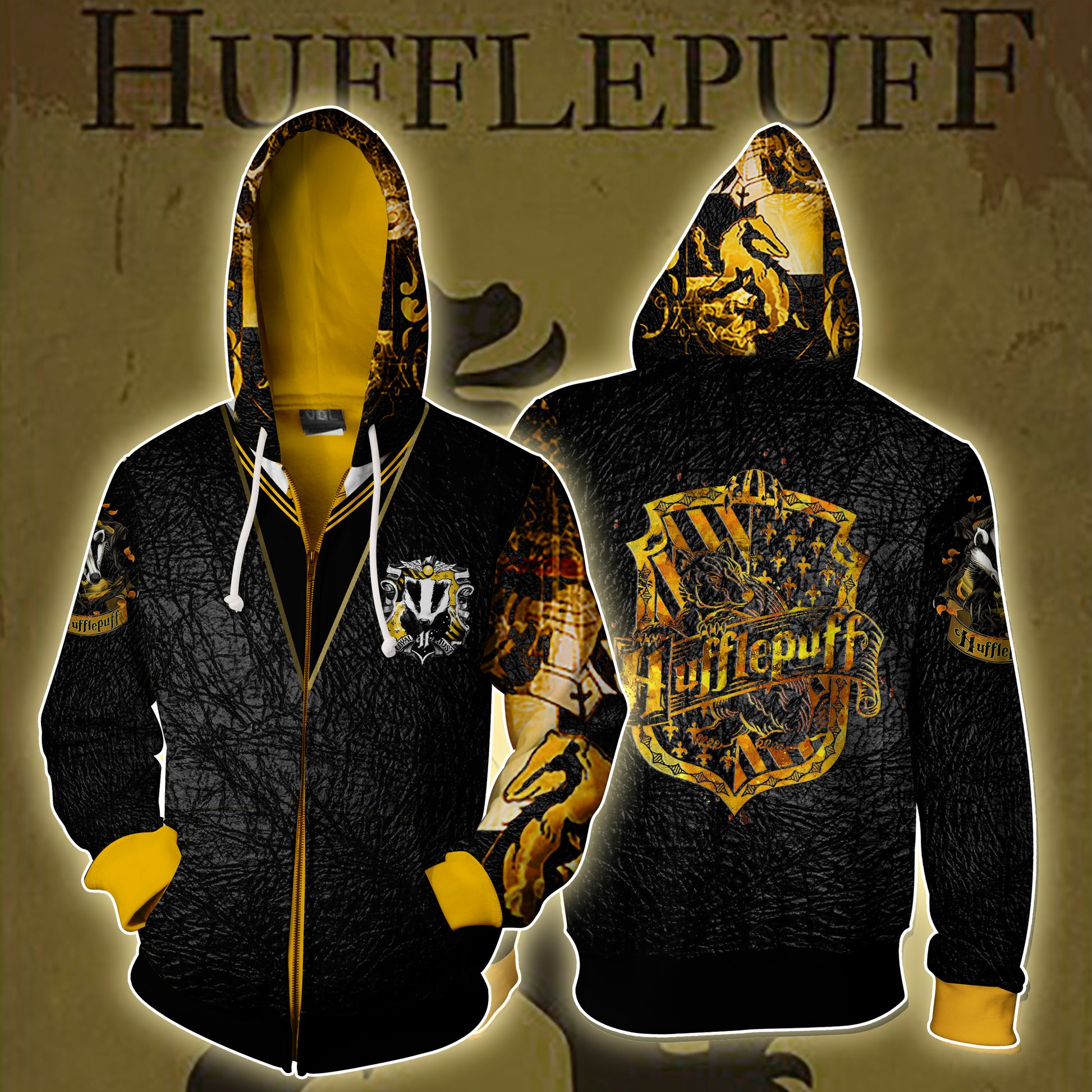 Hufflepuff House Harry Potter Zip Up Hoodie 4XL