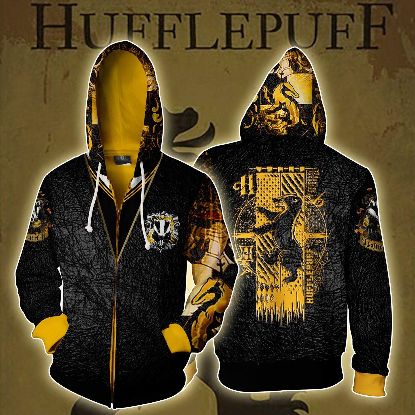 Hufflepuff (Harry Potter) New 3D Zip Up Hoodie 4XL