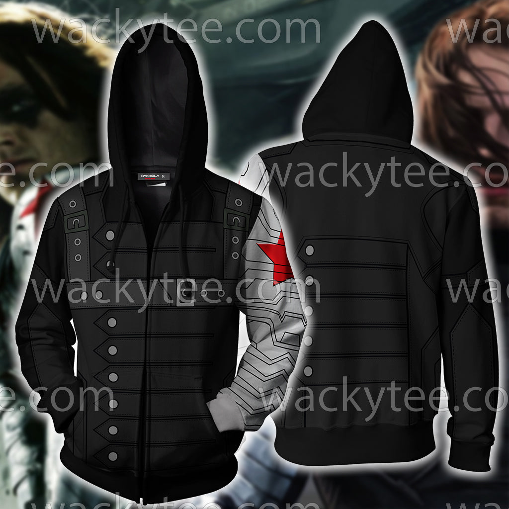 Captain America: The Winter Soldier Bucky Barnes Cosplay Zip Up Hoodie Jacket 4XL