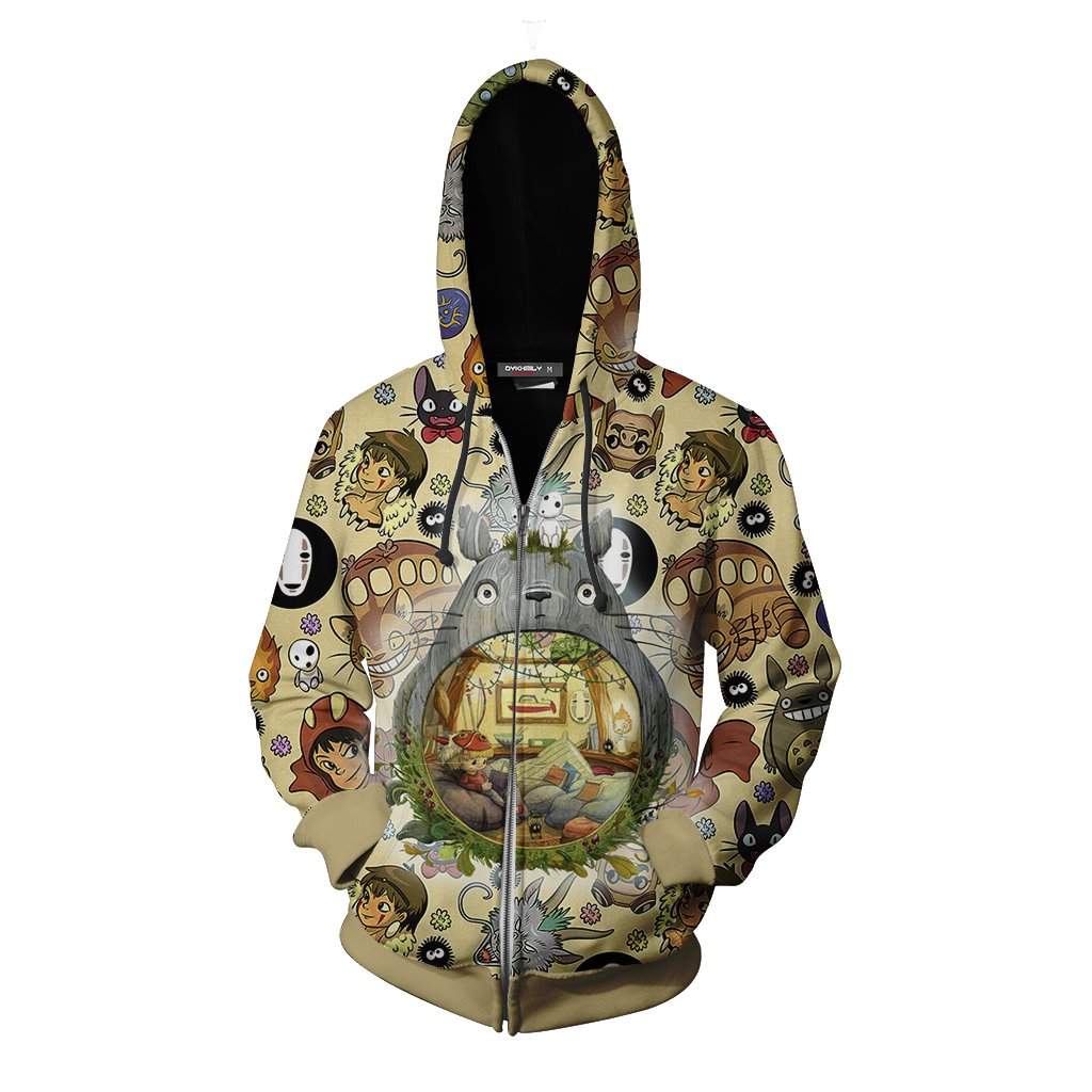 Ghibli Studio Spirited Away Characters Seamless Zip Up Hoodie