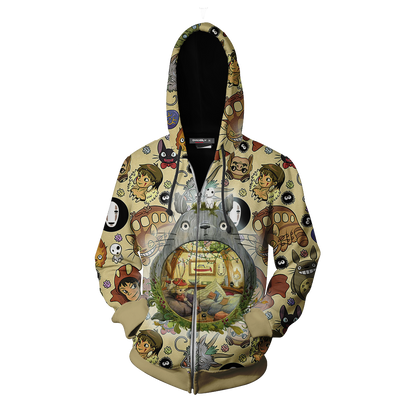 Ghibli Studio Spirited Away Characters Seamless Zip Up Hoodie