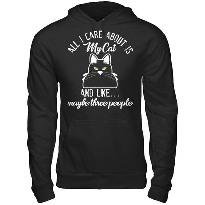 All I Care About Is My Cat And Like Maybe Three People T-shirt Gildan - Pullover Hoodie Black