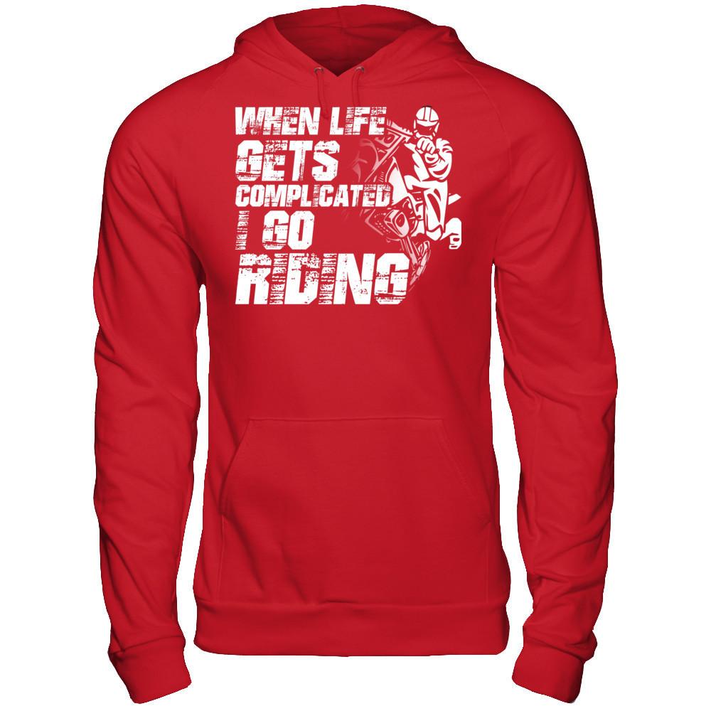 When Life Gets Complicated I Go Riding Gildan - Pullover Hoodie Red