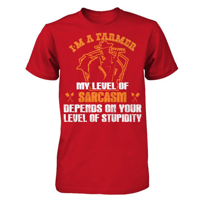 I'm A Farmer My Level Of Sarcasm Depends On Your Level Of Stupidity T-shirt Gildan - Short Sleeve Tee Red