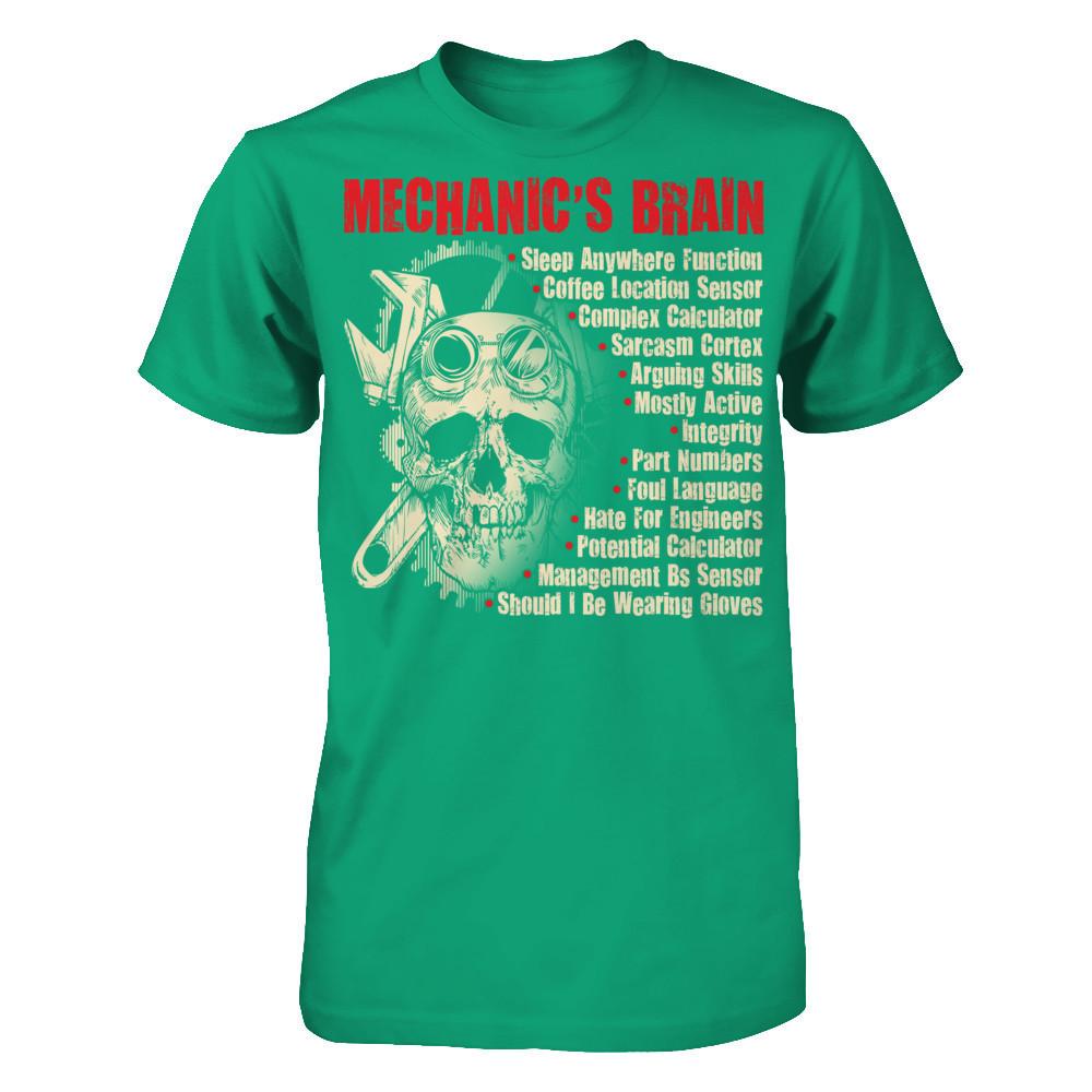 Mechanic's Brain - Sleep Anywhere Function, Coffee Location Sensor, Complex Calculator Gildan - Short Sleeve Tee Kelly Green