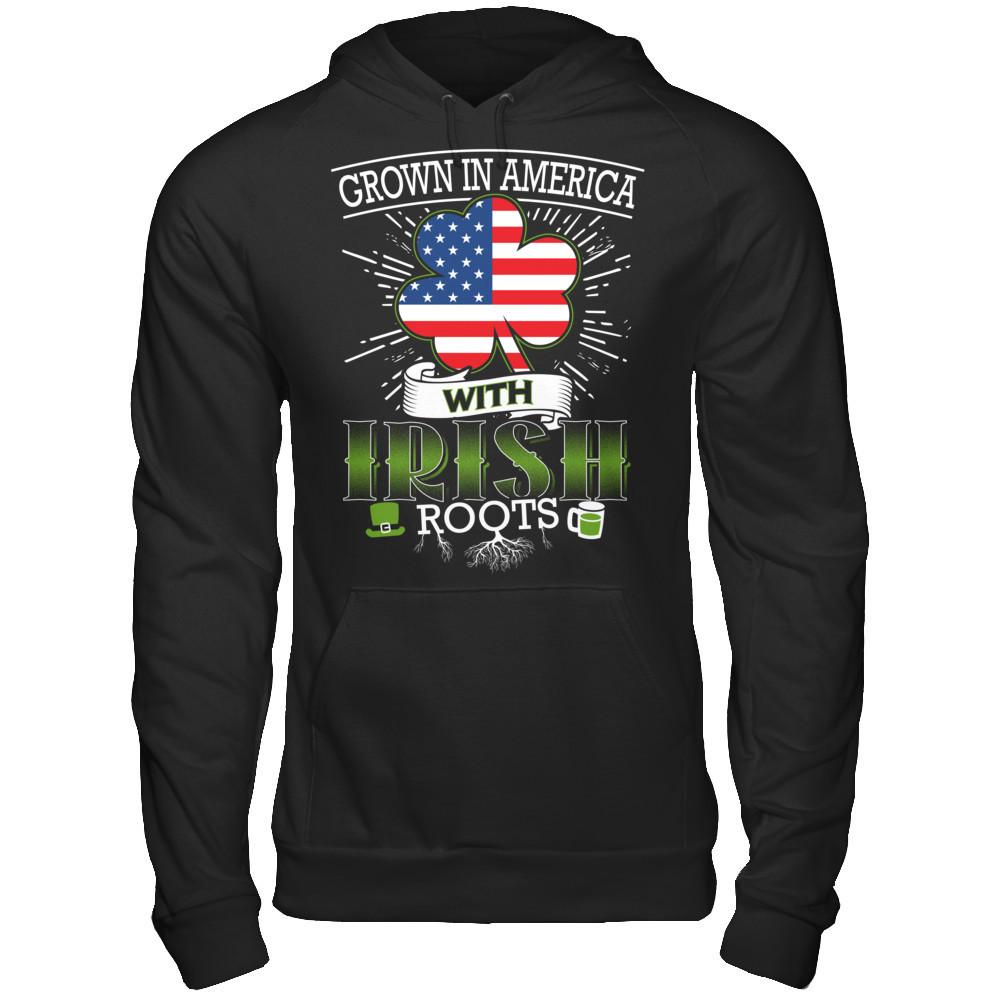 Grown In America With Irish Roots T-shirt Gildan - Pullover Hoodie Black