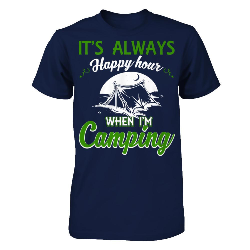 It's Always Happy Hour When I'm Camping Gildan - Short Sleeve Tee Navy