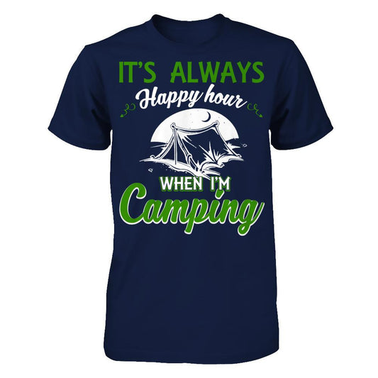 It's Always Happy Hour When I'm Camping Gildan - Short Sleeve Tee Navy
