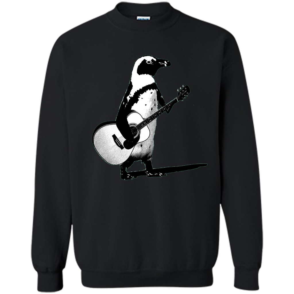 Funny Penguin T-shirt Penguin Plays Guitar Black