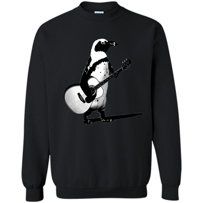 Funny Penguin T-shirt Penguin Plays Guitar Black