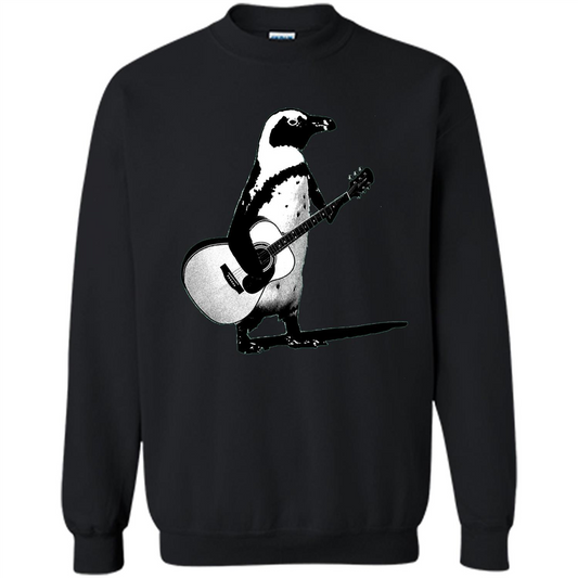Funny Penguin T-shirt Penguin Plays Guitar Black