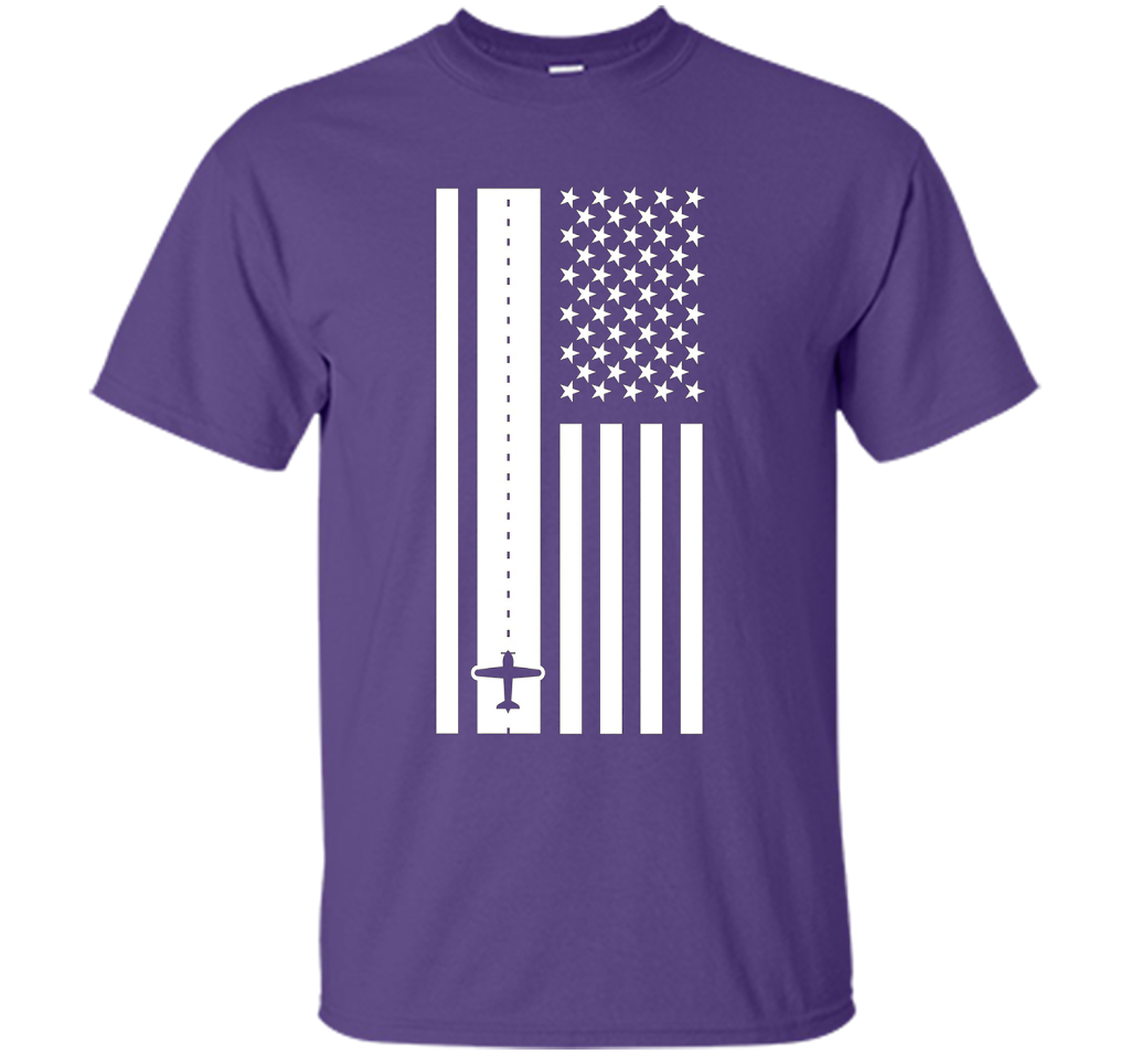 Patriotic American Flag Runway Pilot T-shirt Purple