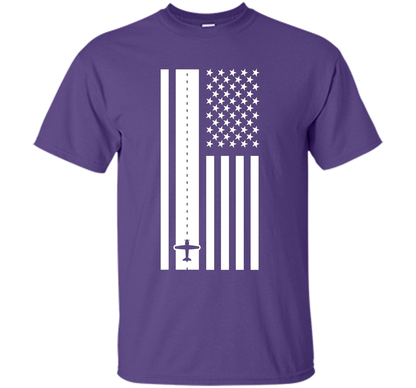 Patriotic American Flag Runway Pilot T-shirt Purple