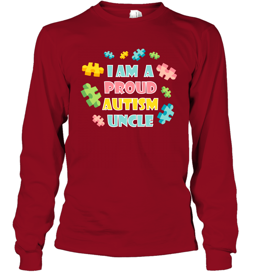 I Am A Proud Autism Uncle Family Shirt Long Sleeve T-Shirt Long Sleeve T-Shirt Cardinal Red