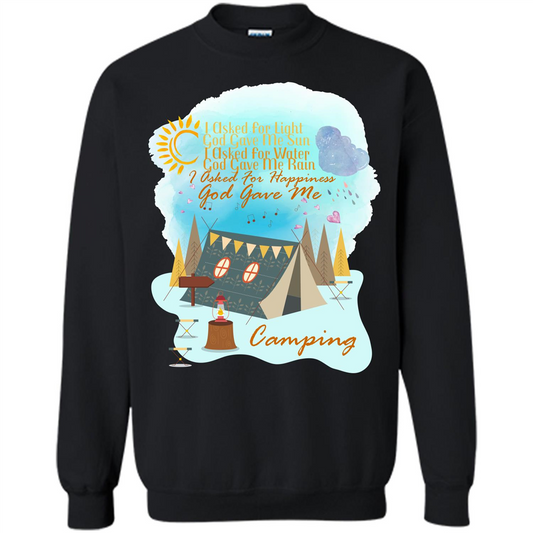 Camping T-shirt I Asked For Happiness God Gave Me Camping Black
