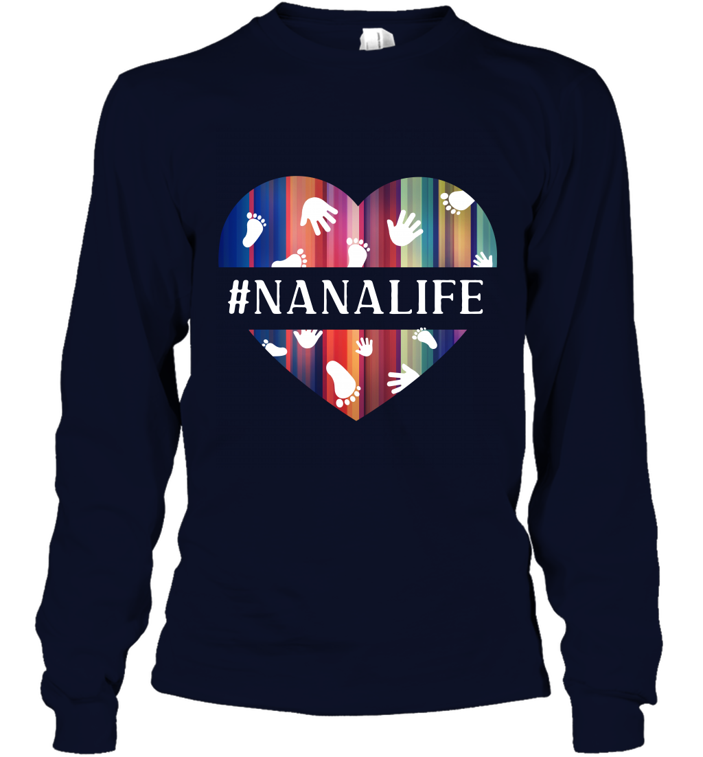 Hash Tag Nana Life Grandmom Shirt Long Sleeve T-Shirt Navy