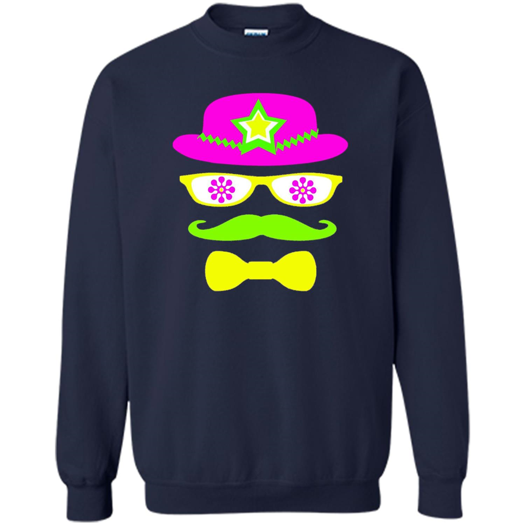Neon Party Hat, Glasses, Mustache, Tie Theme Party T-shirt Navy