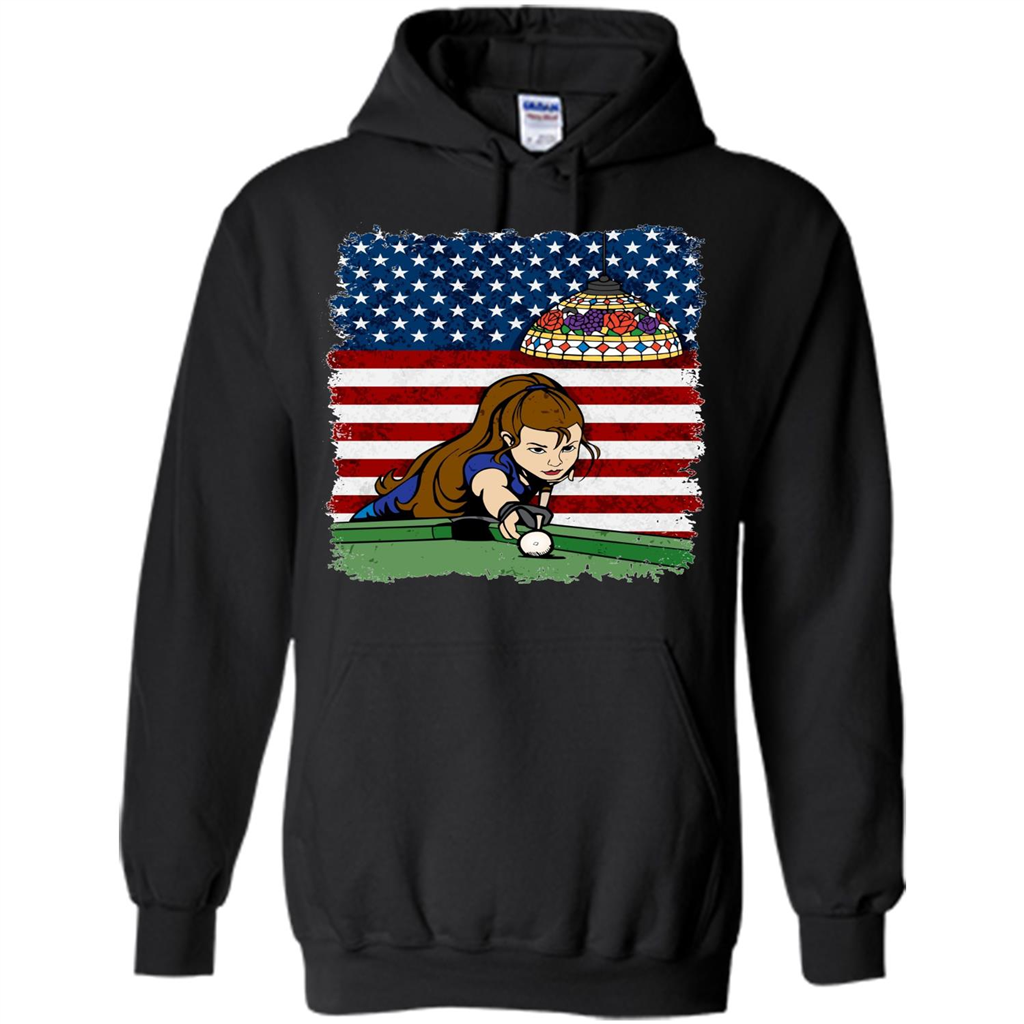 Female Pool Player on American Flag Patriotic T-shirt