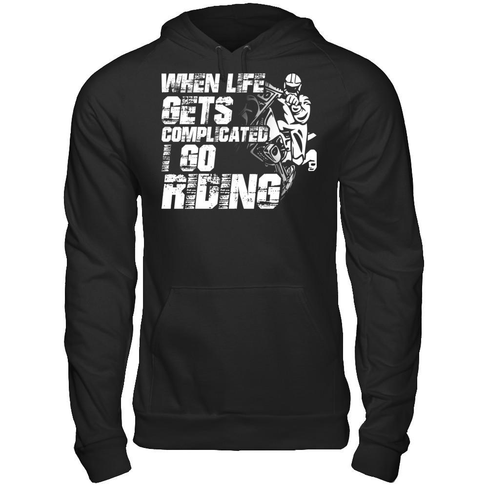 When Life Gets Complicated I Go Riding Gildan - Pullover Hoodie Black