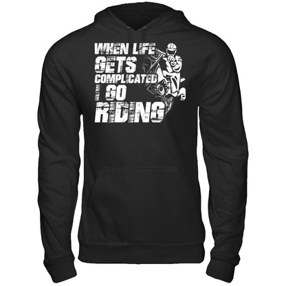 When Life Gets Complicated I Go Riding Gildan - Pullover Hoodie Black
