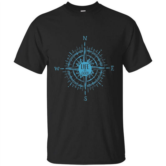 Life is Good T-shirt Compass Rose Nautical Sailing T-shirt Black