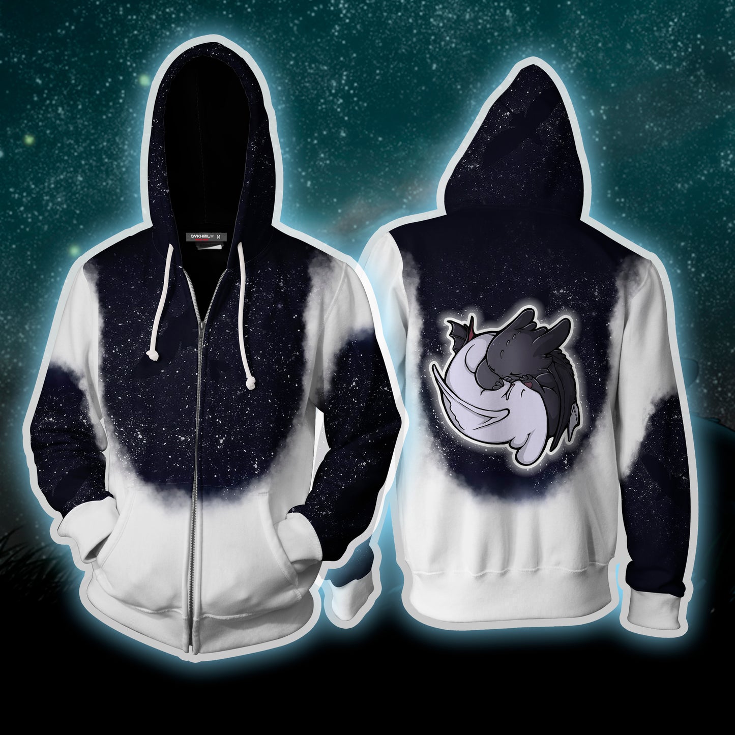 Black And White Night Fury How To Train Dragon Zip Up Hoodie 4XL