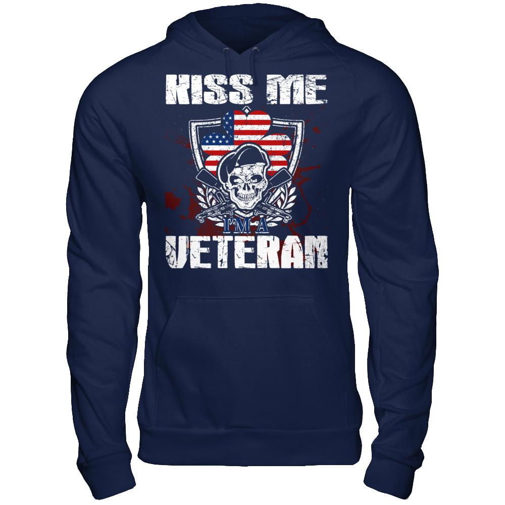 Kiss Me I'm A Veteran T-shirt Gildan - Pullover Hoodie Navy