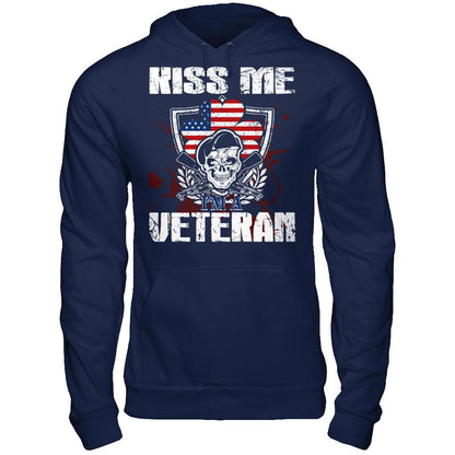 Kiss Me I'm A Veteran T-shirt Gildan - Pullover Hoodie Navy