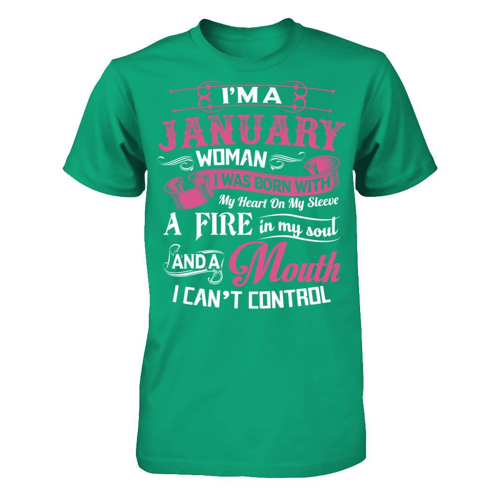 I Am A January Woman I Was Born With My Heart On My Sleeve Gildan - Short Sleeve Tee Kelly Green
