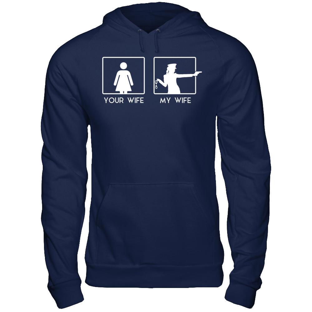 Your Wife - My Wife Loves Shooting Gildan - Pullover Hoodie Navy