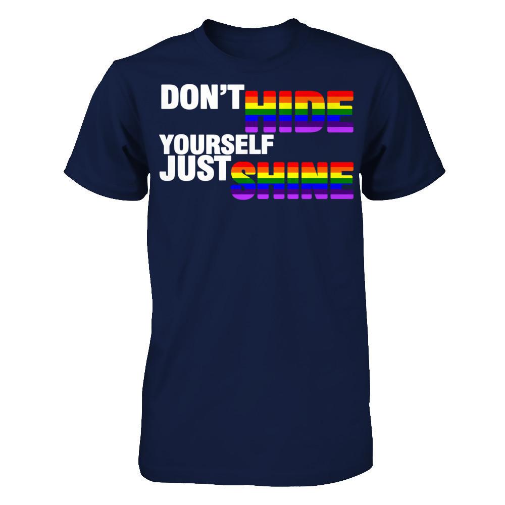 LGBT T-shirt Don't Hide Yourself Just Shine Gildan - Short Sleeve Tee Navy