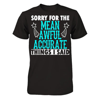 Sorry For The Mean Awful Accurate Things I Said Next Level - Unisex Fitted Tee Black