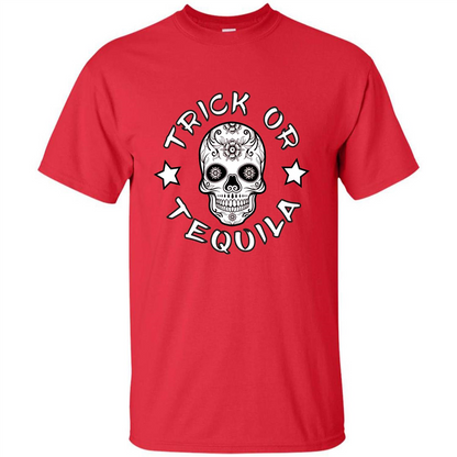 Sugar Skull T-Shirt Trick Or Tequila Halloween Red