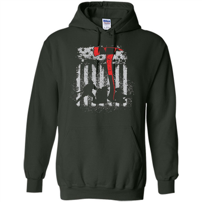 Firefighter With US Flag T-shirt Forest Green