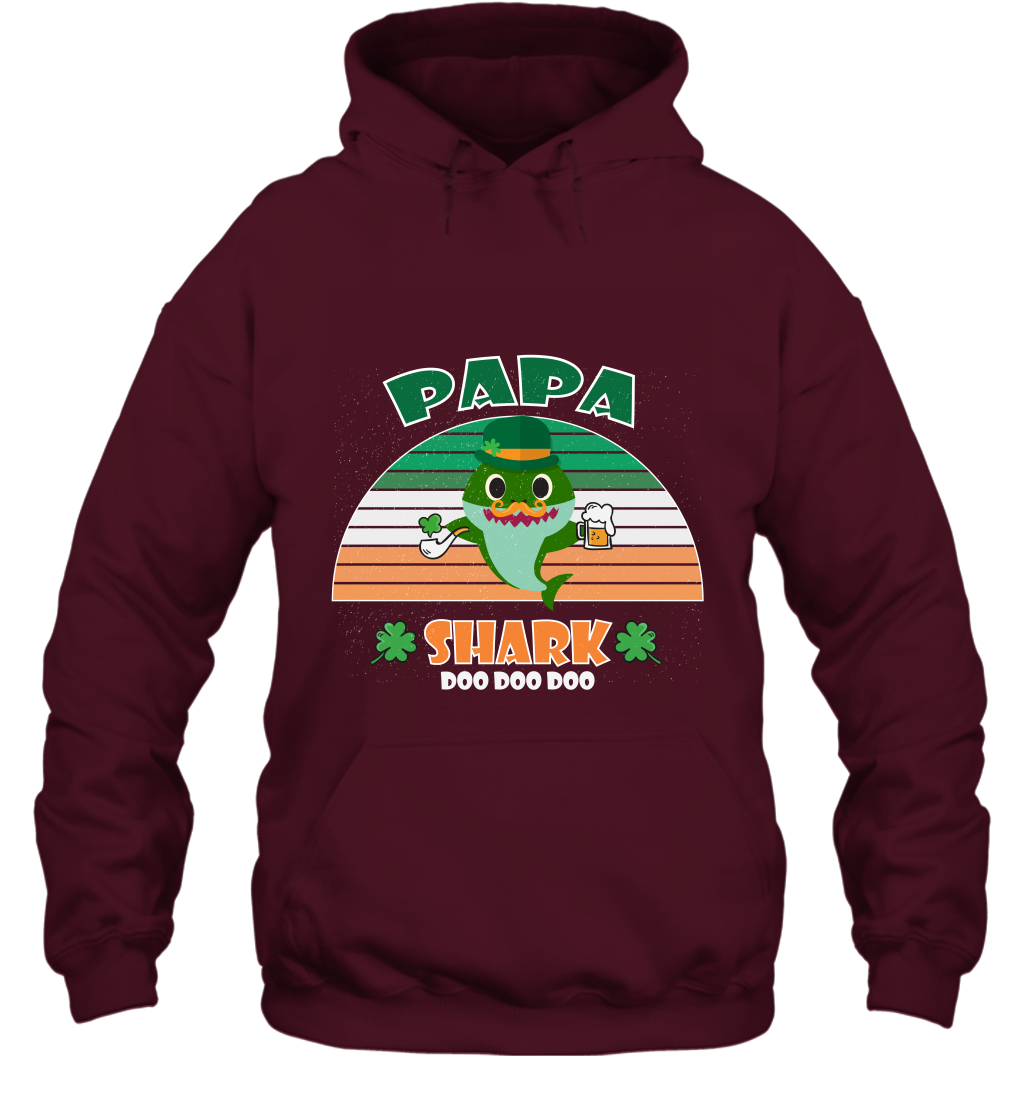 Irish Papa Shark Saint Patricks Day Family Shirt Hoodie Maroon
