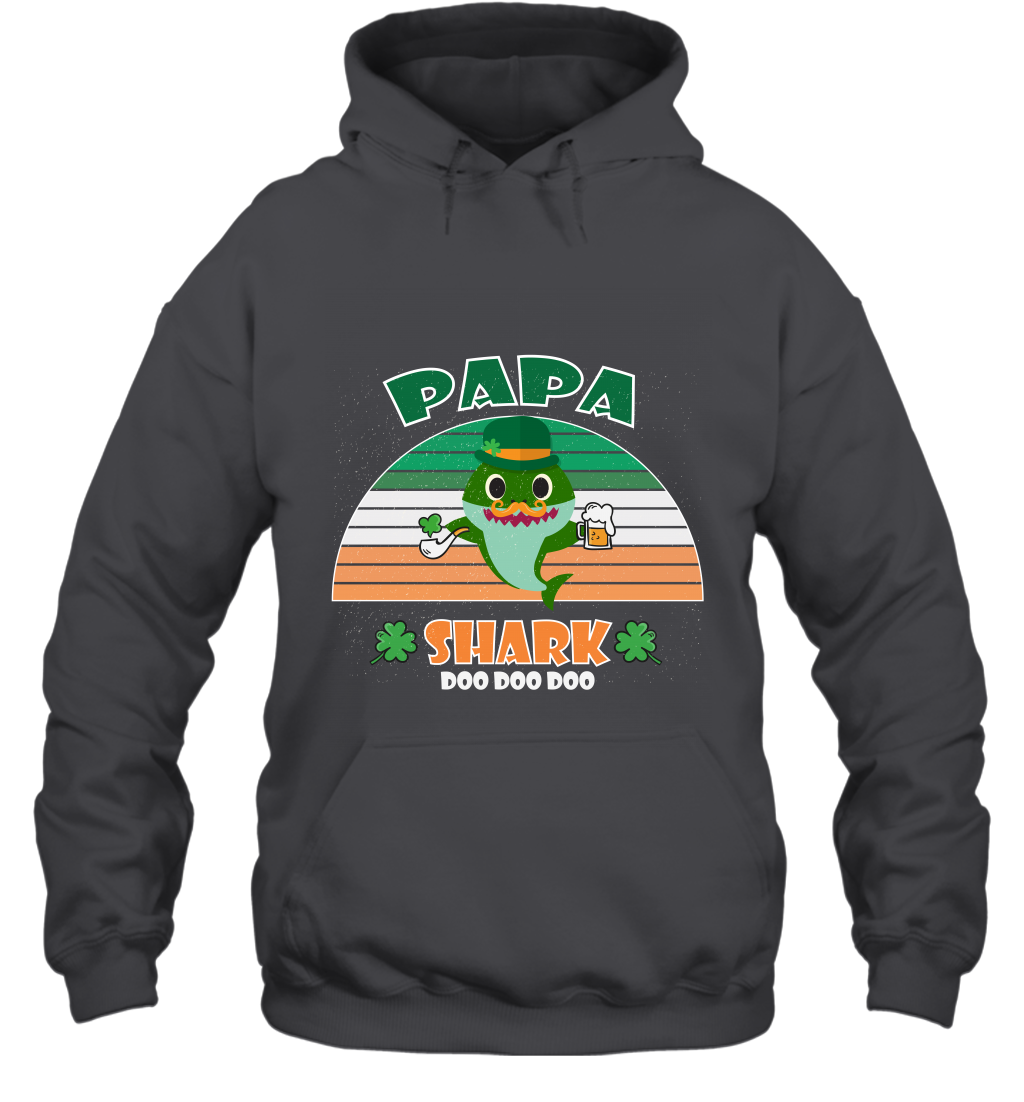 Irish Papa Shark Saint Patricks Day Family Shirt Hoodie Dark Heather