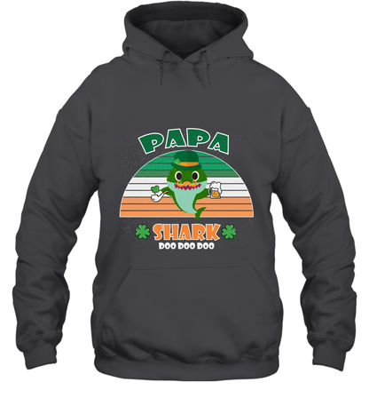 Irish Papa Shark Saint Patricks Day Family Shirt Hoodie Dark Heather