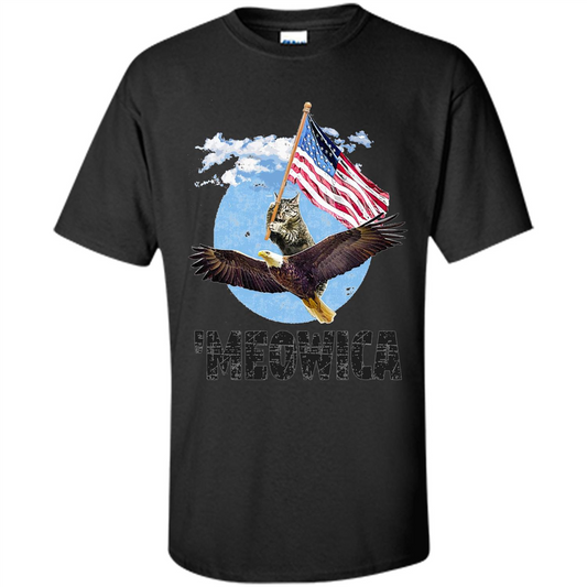 Independence Day T-shirt Meowica July 4th Funny Cat On Eagle Black