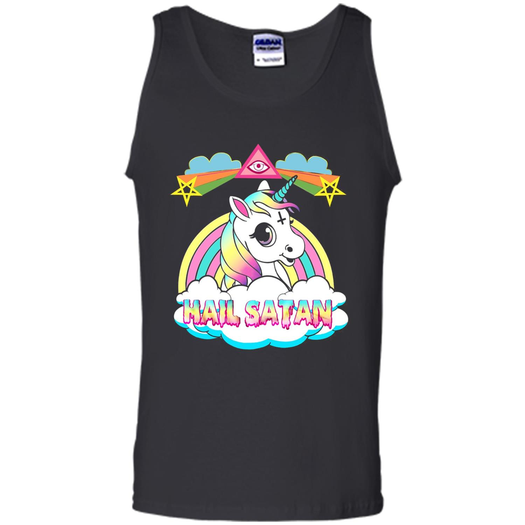 Unicorn Hail Satan Death Metal Rainbown T-shirt Black