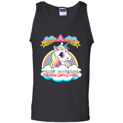 Unicorn Hail Satan Death Metal Rainbown T-shirt Black