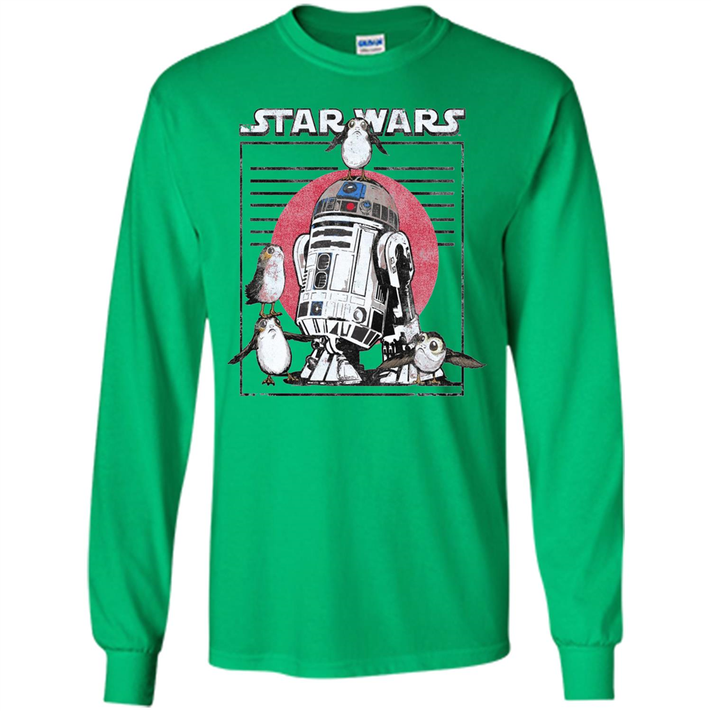 Movie T-shirt Last Jedi Flock Of Porgs Surround R2-D2 T-shirt Irish Green